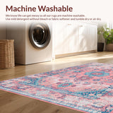 Ultra Soft Area Rug, Non Slip, Stain Resistant, Washable Area Rugs for Living Room, Bedroom, Vintage Antique Floral Aesthetic(Pink)