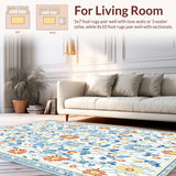 Ultra Soft Area Rug, Non Slip, Stain Resistant, Washable Area Rugs for Living Room, Bedroom, Colorful Daisy Arrangement with Cozy Vibes(White)