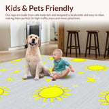 Ultra Soft Area Rug, Non Slip, Stain Resistant, Washable Area Rugs for Living Room, Bedroom, Cute Childlike Sunshine Illustration(Yellow)
