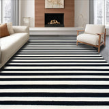 Ultra Soft Area Rug, Non Slip, Stain Resistant, Washable Area Rugs for Living Room, Bedroom, Contemporary Striped Runner Rug Featuring Bold Black and White Contrast Bands(Black)