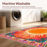 Ultra Soft Area Rug, Non Slip, Stain Resistant, Washable Area Rugs for Living Room, Bedroom, Playful Soft Round Sun Pattern(Orange)