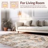 Ultra Soft Area Rug, Non Slip, Stain Resistant, Washable Area Rugs for Living Room, Bedroom, Rustic Tiled Design in Cream Tones(Beige)
