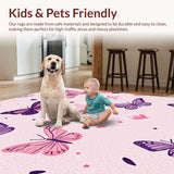 Ultra Soft Area Rug, Non Slip, Stain Resistant, Washable Area Rugs for Living Room, Bedroom, Joyful Whimsical Creature Landscape(Pink)