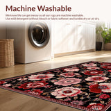 Ultra Soft Area Rug, Non Slip, Stain Resistant, Washable Area Rugs for Living Room, Bedroom, Rustic Low Pile Blossom Design(Black)