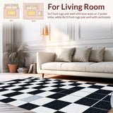 Ultra Soft Area Rug, Non Slip, Stain Resistant, Washable Area Rugs for Living Room, Bedroom, Vintage Checkerboard Living Room Area Rug(Black)