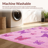 Ultra Soft Area Rug, Non Slip, Stain Resistant, Washable Area Rugs for Living Room, Bedroom, Enchanting Lighthearted Fluttering Shapes(Pink)