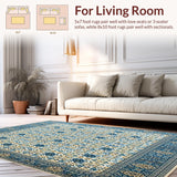 Ultra Soft Area Rug, Non Slip, Stain Resistant, Washable Area Rugs for Living Room, Bedroom, Cerulean Dream Area Beige Floral Artistic Floor Covering(Blue)