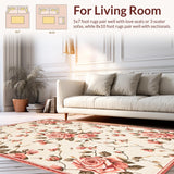 Ultra Soft Area Rug, Non Slip, Stain Resistant, Washable Area Rugs for Living Room, Bedroom, Rustic Earthy Rose Pattern(Beige)