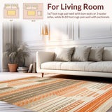 Ultra Soft Area Rug, Non Slip, Stain Resistant, Washable Area Rugs for Living Room, Bedroom, Artful Symmetrical Pattern in Tan Shades(Orange)