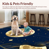 Ultra Soft Area Rug, Non Slip, Stain Resistant, Washable Area Rugs for Living Room, Bedroom, Rustic Celestial Phase Design(Gold)