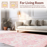 Ultra Soft Area Rug, Non Slip, Stain Resistant, Washable Area Rugs for Living Room, Bedroom, Whimsical Fuzzy Round Aesthetic Charm(Pink)