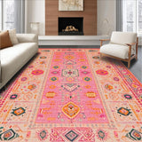 Ultra Soft Area Rug, Non Slip, Stain Resistant, Washable Area Rugs for Living Room, Bedroom, Vibrant Abstract Art Fusion(Pink)