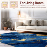 Ultra Soft Area Rug, Non Slip, Stain Resistant, Washable Area Rugs for Living Room, Bedroom, Modern Textured Geometric Fusion(Blue)