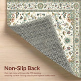 Ultra Soft Area Rug, Non Slip, Stain Resistant, Washable Area Rugs for Living Room, Bedroom, Beige and Sage Green Vintage Boho Floral Farmhouse(Beige)