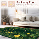 Ultra Soft Area Rug, Non Slip, Stain Resistant, Washable Area Rugs for Living Room, Bedroom, Charming Low-Pile Floral Artwork(Green)
