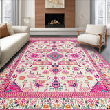 Ultra Soft Area Rug, Non Slip, Stain Resistant, Washable Area Rugs for Living Room, Bedroom, Soft Ivory Tiled Textures(Pink)