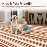 Ultra Soft Area Rug, Non Slip, Stain Resistant, Washable Area Rugs for Living Room, Bedroom, Durable Farmhouse Style with Bold Terracotta and Beige Linear(Brown)