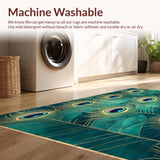 Ultra Soft Area Rug, Non Slip, Stain Resistant, Washable Area Rugs for Living Room, Bedroom, Peacock Plume Washable Rug Elegant Carpet Design(Blue)
