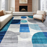 Ultra Soft Area Rug, Non Slip, Stain Resistant, Washable Area Rugs for Living Room, Bedroom, Elegant Gray Geometric Motif(Blue)