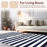 Ultra Soft Area Rug, Non Slip, Stain Resistant, Washable Area Rugs for Living Room, Bedroom, Contemporary Blue and Ivory Stripes(Blue)
