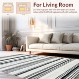 Ultra Soft Area Rug, Non Slip, Stain Resistant, Washable Area Rugs for Living Room, Bedroom, Graphic Contrast Rug Bold Black White Parallel Lines Reversible(White)