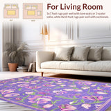 Ultra Soft Area Rug, Non Slip, Stain Resistant, Washable Area Rugs for Living Room, Bedroom, Pastel Spring Garden Motif Design(Purple)
