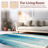Ultra Soft Area Rug, Non Slip, Stain Resistant, Washable Area Rugs for Living Room, Bedroom, Azure Dream Carpet, Teal Tide, Contemporary Streak Design(Blue)