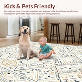 Ultra Soft Area Rug, Non Slip, Stain Resistant, Washable Area Rugs for Living Room, Bedroom, Rustic Textured Geometric Weave(Beige)