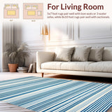 Ultra Soft Area Rug, Non Slip, Stain Resistant, Washable Area Rugs for Living Room, Bedroom, Chic Warm Earthy Stripes(Blue)