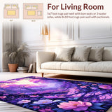 Ultra Soft Area Rug, Non Slip, Stain Resistant, Washable Area Rugs for Living Room, Bedroom, Radiant Floral Fantasy Aesthetic(Purple)