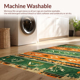 Ultra Soft Area Rug, Non Slip, Stain Resistant, Washable Area Rugs for Living Room, Bedroom, Boho Tribal Distressed Green Orange Living Room Rug(Green)