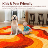 Ultra Soft Area Rug, Non Slip, Stain Resistant, Washable Area Rugs for Living Room, Bedroom, Whimsical Colorful Fluid Design(Orange)