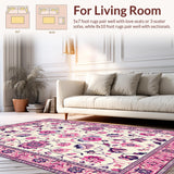Ultra Soft Area Rug, Non Slip, Stain Resistant, Washable Area Rugs for Living Room, Bedroom, Folk Art Inspired Floral Elegance(Ivory)
