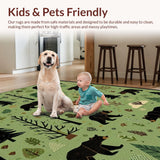 Ultra Soft Area Rug, Non Slip, Stain Resistant, Washable Area Rugs for Living Room, Bedroom, Charming Bear and Moose Designs(Green)