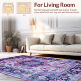 Ultra Soft Area Rug, Non Slip, Stain Resistant, Washable Area Rugs for Living Room, Bedroom, Eclectic Vintage Floral Ensemble(Purple)