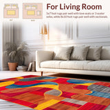 Ultra Soft Area Rug, Non Slip, Stain Resistant, Washable Area Rugs for Living Room, Bedroom, Colorful Modern Artful Round(Red)