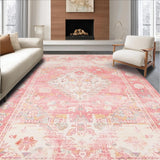 Ultra Soft Area Rug, Non Slip, Stain Resistant, Washable Area Rugs for Living Room, Bedroom, Elegant Antique Floral Whimsy(Pink)