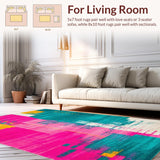 Ultra Soft Area Rug, Non Slip, Stain Resistant, Washable Area Rugs for Living Room, Bedroom, Chic Minimalist Textured Waves(Pink)