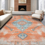 Ultra Soft Area Rug, Non Slip, Stain Resistant, Washable Area Rugs for Living Room, Bedroom, Transitional Soft Beige Layered Patterns(Orange)