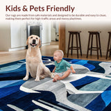 Ultra Soft Area Rug, Non Slip, Stain Resistant, Washable Area Rugs for Living Room, Bedroom, Contemporary Blue Animal Motif(Blue)