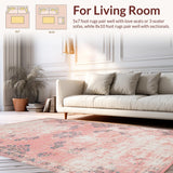 Ultra Soft Area Rug, Non Slip, Stain Resistant, Washable Area Rugs for Living Room, Bedroom, Whimsical Retro Tiled Arrangement(Pink)