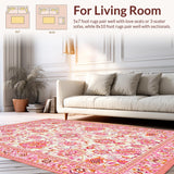 Ultra Soft Area Rug, Non Slip, Stain Resistant, Washable Area Rugs for Living Room, Bedroom, Rustic Textured Geometric Flourish(Pink)
