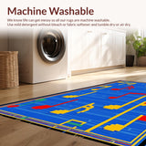 Ultra Soft Area Rug, Non Slip, Stain Resistant, Washable Area Rugs for Living Room, Bedroom, Joyful Tune Themed Artwork(Blue)
