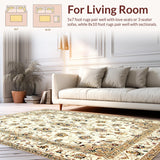 Ultra Soft Area Rug, Non Slip, Stain Resistant, Washable Area Rugs for Living Room, Bedroom, Rustic Distressed Botanical Elegance(Beige)