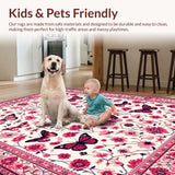 Ultra Soft Area Rug, Non Slip, Stain Resistant, Washable Area Rugs for Living Room, Bedroom, Vibrant Tropical Butterfly Pattern(Pink)
