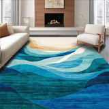 Ultra Soft Area Rug, Non Slip, Stain Resistant, Washable Area Rugs for Living Room, Bedroom, Chromatic Ocean Wave Area Dynamic Abstract Flow in Blue and Sandy Beige(Blue)