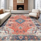 Ultra Soft Area Rug, Non Slip, Stain Resistant, Washable Area Rugs for Living Room, Bedroom, Chic Coral and Beige Harmony(Orange)