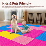 Ultra Soft Area Rug, Non Slip, Stain Resistant, Washable Area Rugs for Living Room, Bedroom, Whimsical Pink Geometric Play Surface(Pink)