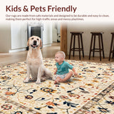 Ultra Soft Area Rug, Non Slip, Stain Resistant, Washable Area Rugs for Living Room, Bedroom, Abstract Floral Area(Beige)