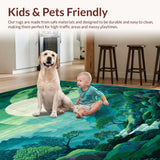 Ultra Soft Area Rug, Non Slip, Stain Resistant, Washable Area Rugs for Living Room, Bedroom, Playful Moss Green Abstract Design(Green)